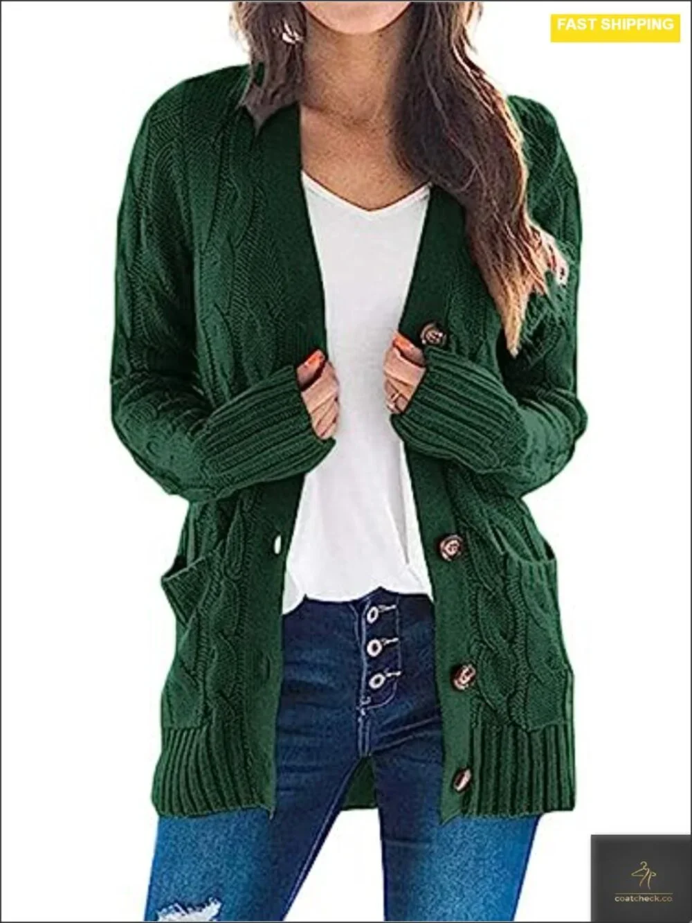 Women's Cable Knit Cardigan Sweater Open Front Button Down Coatigan Chunky Long